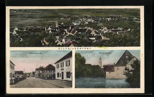 AK Dinkelscherben, Partie in der Bahnhofstrasse, Totalansicht, Mühlenpartie