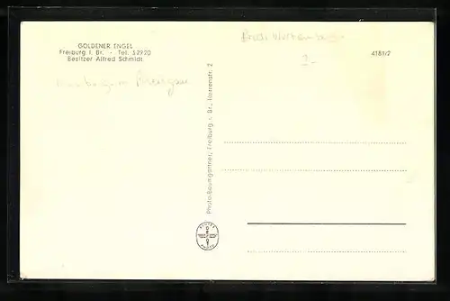 AK Freiburg i. Br., Restaurant Goldener Engel am Münsterplatz, Innenansicht