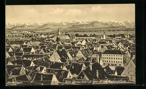 AK Memmingen, Teilansicht mit Blick auf das Gebirge vom St. Martinskirchturm