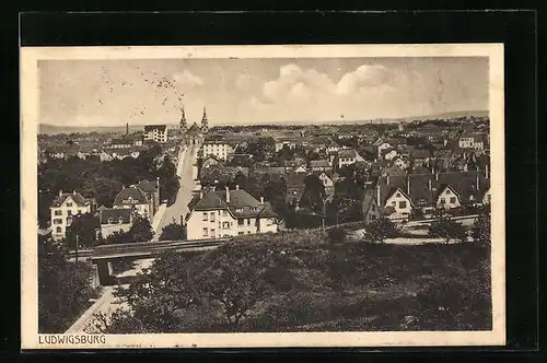AK Ludwigsburg, Ortsansicht vom Flugzeug aus