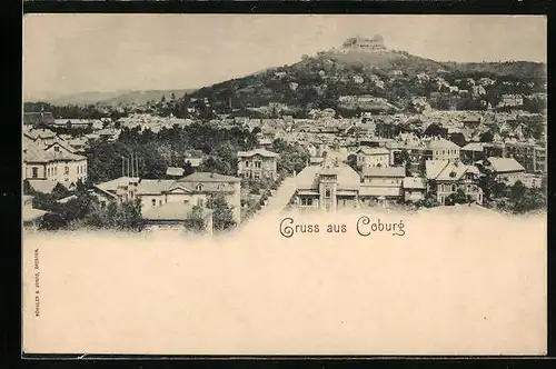 AK Coburg, Teilansicht aus der Vogelschau