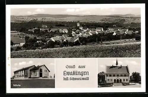 AK Ewattingen /Schwarzwald, Schule und Rathaus