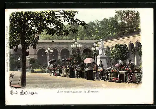 AK Bad Kissingen, Blumenverkäuferinnen im Kurgarten