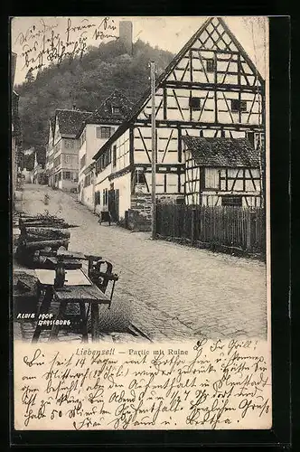 AK Liebenzell, Haus im Fachwerkstil mit Blick zur Ruine