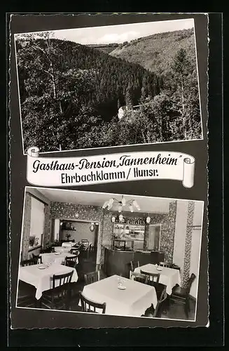AK Ehrbachklamm /Hunsr., Gasthaus und Pension Tannenheim, Innenansicht vom Speisesaal