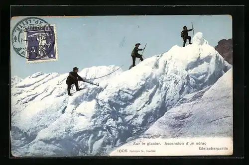 AK Sur le glacier, Ascension d`un sérac, Gletscherpartie mit Bergsteigern