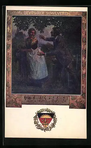 Künstler-AK Karl Friedrich Gsur: Deutscher Schulverein Nr. 11: Keinen Tropfen im Becher mehr - Zecher und Wirtin