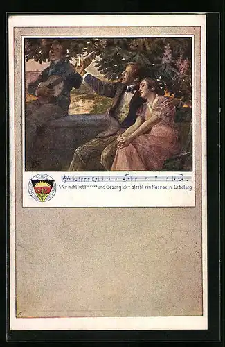 Künstler-AK Karl Friedrich Gsur: Deutscher Schulverein Nr. 63: Wer nicht liebt Wein, Weib... - Fröhlicher Abend