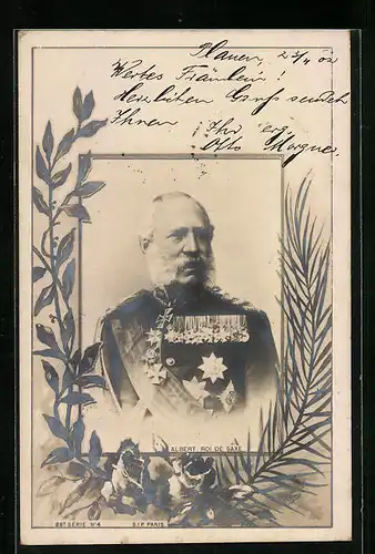 Künstler-AK Umranktes Portrait: Albert von Sachsen in Uniform