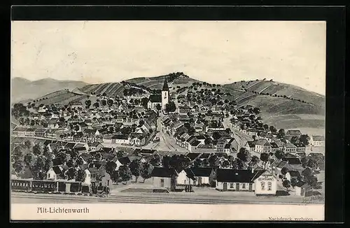 Künstler-AK Alt-Lichtenwarth, Gesamtansicht aus der Vogelschau