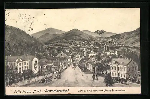 Künstler-AK Pottschach, Hotel und Fleischhauerei von Franz Rabensteiner