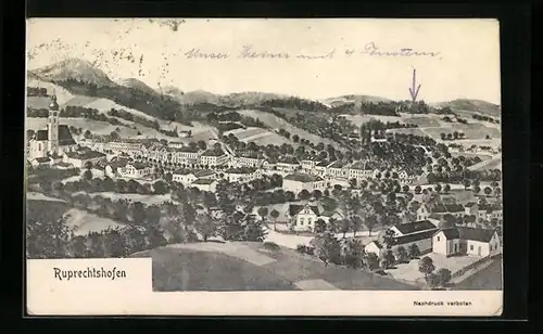 Künstler-AK Ruprechtshofen, Gesamtansicht aus der Vogelschau