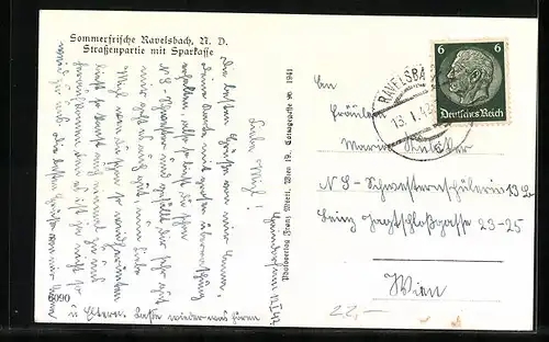 AK Ravelsbach /N.-D., Strassenpartie mit Sparkasse