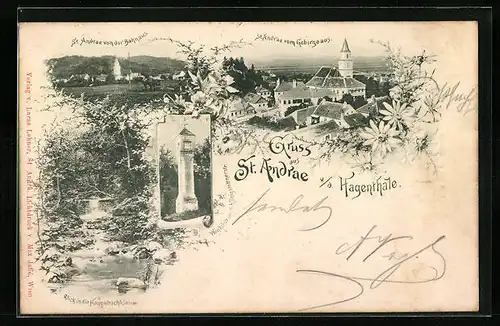 AK St. Andrae v. d. Hagenthale, Teilansicht von der Bahn u. vom Gebirge aus, Wenkreuz an d. Königstettnerstrasse