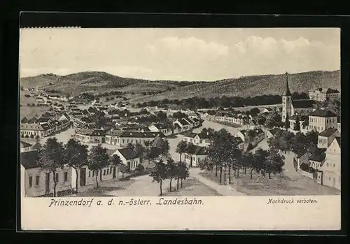AK Prinzendorf a. d. n.-österr. Landesbahn, Teilansicht mit Kirche