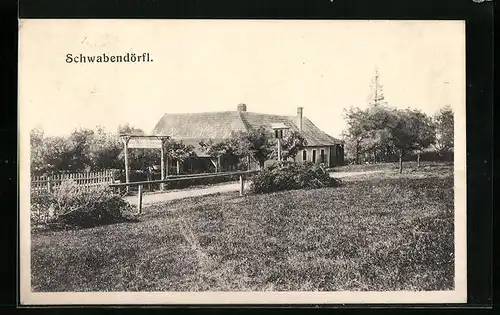 AK Schwabendörfl, Ortspartie mit Gasthaus