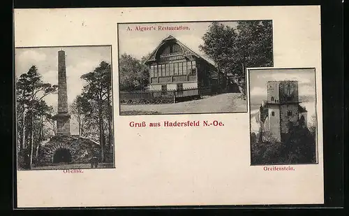 AK Hadersfeld, Restaurant von A. Aigner, Greifenstein, Obelisk