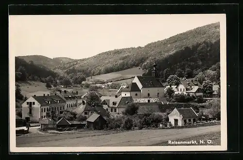 AK Raisenmarkt, Ortspanorama mit Hügelkette