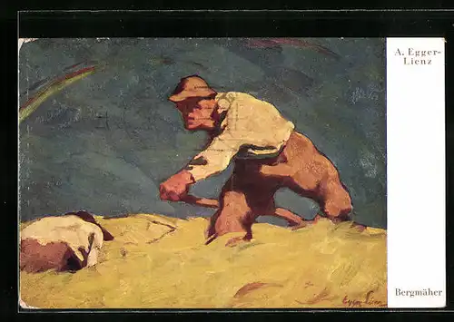Künstler-AK Franz Jung-Ilsenheim: Bergmäher mit Sense