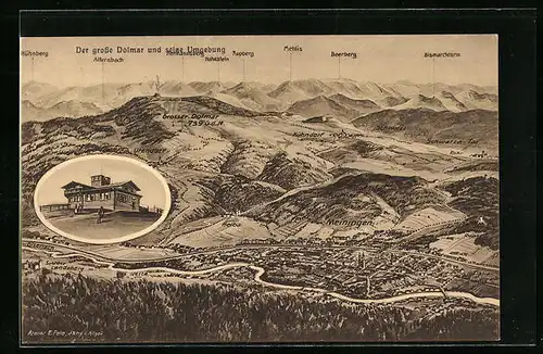 Künstler-AK Eugen Felle: Meiningen /Th., Umgebung des grossen Dolmars, Berghütte