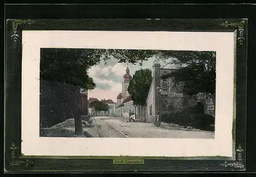 Passepartout-AK Gross Enzersdorf, Strassenpartie mit Blick auf Kirche