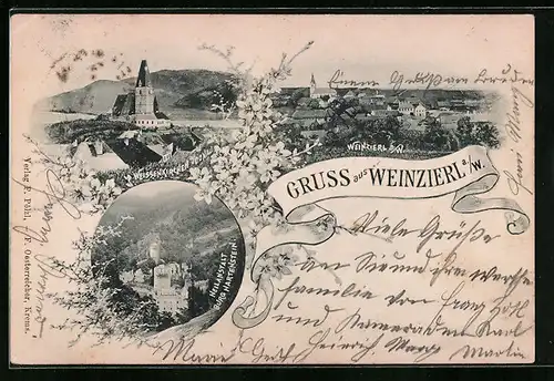 AK Weinzierl a. W., Ortsansichten Weinzierl und Weissenkirchen, Heilanstalt Burg Hartenstein