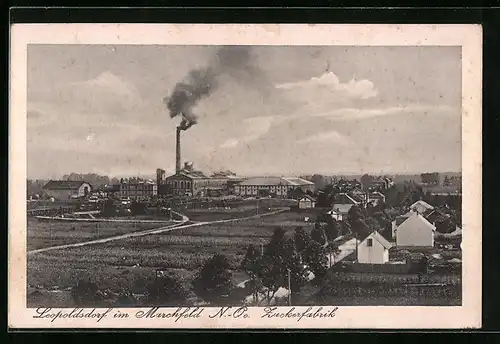AK Leopoldsdorf im Marchfeld, Zuckerfabrik und Umgebung aus der Vogelschau