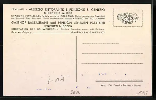 AK Jenesien bei Bozen, Gasthof Jenesien-Plattner