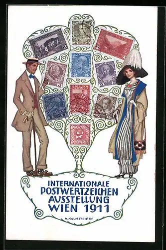 Künstler-AK H. Kalmsteiner: Wien, Internationale Postwertzeichen-Ausstellung 1911, Besondere Briefmarken