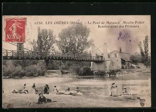 AK Les Chères, Le Pont de Morancé, Moulin Potier, Rendez-vous des Pecheurs