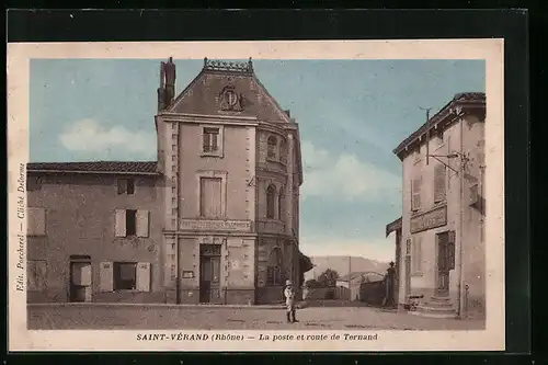 AK Saint-Vérand, La poste et route de Ternand