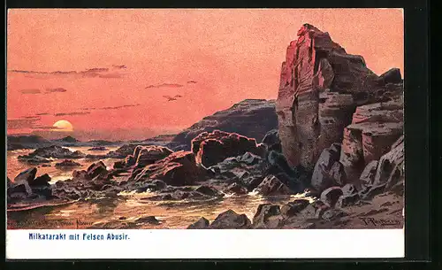 Künstler-AK Friedrich Perlberg: Nilkatarakt mit Felsen Abusir