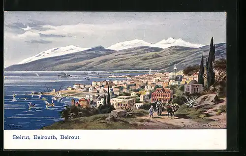 Künstler-AK Friedrich Perlberg: Beirut, Ortsansicht aus der Vogelschau