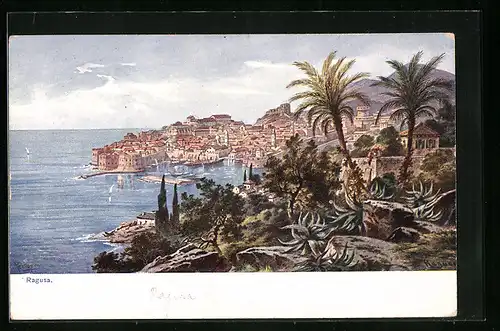 Künstler-AK Friedrich Perlberg: Ragusa, Ortsansicht aus der Vogelschau