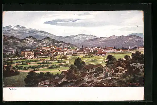 Künstler-AK Friedrich Perlberg: Cetinje, Panorama