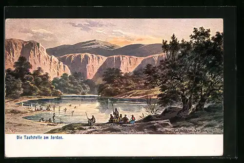Künstler-AK Friedrich Perlberg: Taufstelle im Jordan