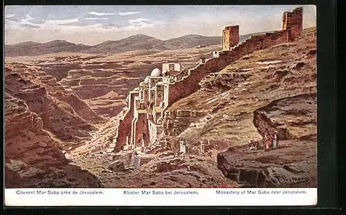 Künstler-AK Friedrich Perlberg: Jerusalem, Kloster Mar Saba