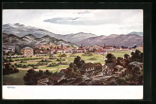 Künstler-AK Friedrich Perlberg: Cetinje, Panorama