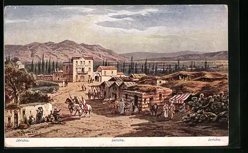 Künstler-AK Friedrich Perlberg: Jericho mit Jordan Hotel