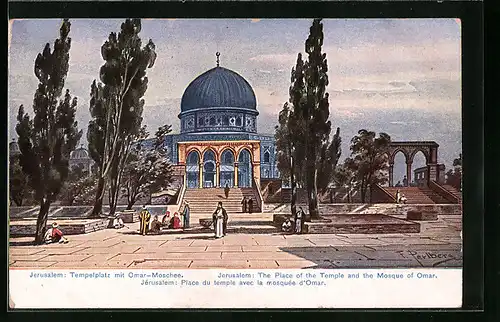 Künstler-AK Friedrich Perlberg: Jerusalem, Tempelplatz mit Omar-Moschee