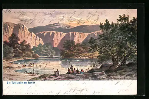 Künstler-AK Friedrich Perlberg: Taufstelle am Jordan