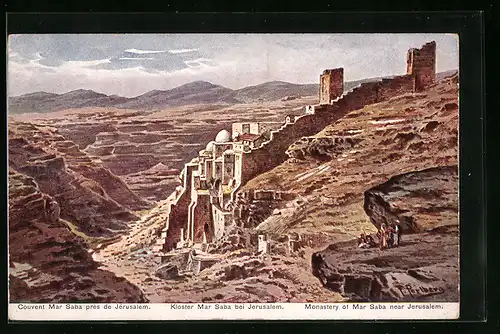 Künstler-AK Friedrich Perlberg: Jerusalem, Kloster Mar Saba