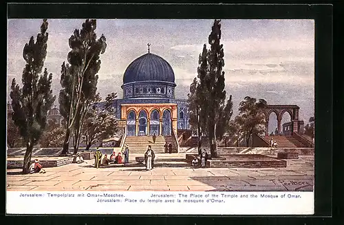 Künstler-AK Friedrich Perlberg: Jerusalem, Tempelplatz mit Omar-Moschee