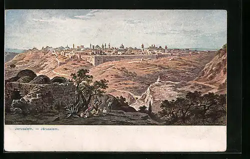 Künstler-AK Friedrich Perlberg: Jerusalem, Ortsansicht aus der Vogelschau