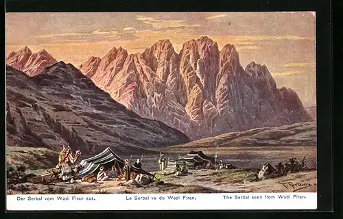 Künstler-AK Friedrich Perlberg: Der Serbal vom Wadi Firan aus