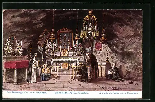 Künstler-AK Friedrich Perlberg: Jerusalem, Todesangst-Grotte