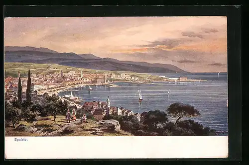 Künstler-AK Friedrich Perlberg: Spalato, Ortsansicht aus der Vogelschau