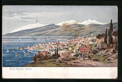 Künstler-AK Friedrich Perlberg: Beirut, Ortsansicht aus der Vogelschau
