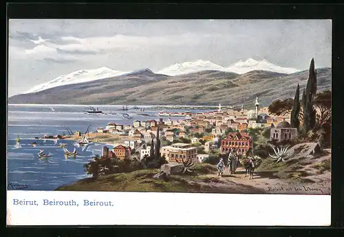Künstler-AK Friedrich Perlberg: Beirut, Ortsansicht aus der Vogelschau