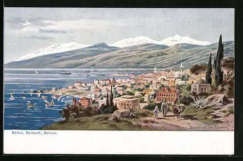 Künstler-AK Friedrich Perlberg: Beirut, Ortsansicht aus der Vogelschau